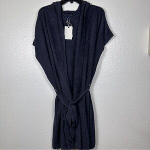 Barefoot Dreams Cozychic Lite Long Vest with Tie Hooded Indigo Color Size 1X